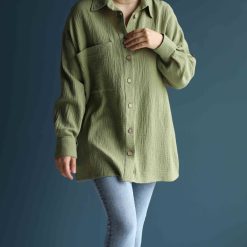 شومیز دبل فیس دکمه چوبی