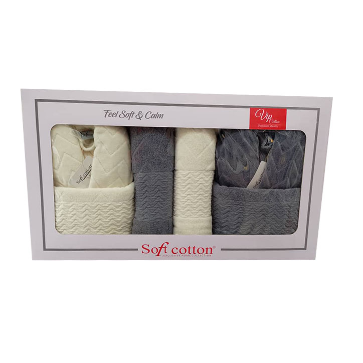 ست حوله تن پوش دو نفره سفید طوسی